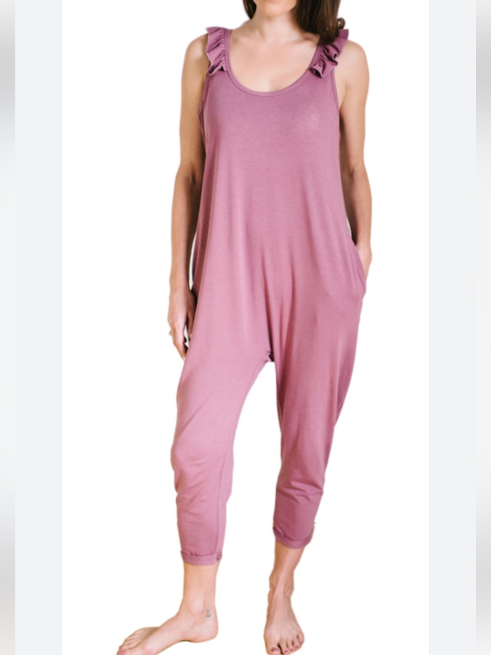 smash & tess pink ruffle romper SMALL PTP18”